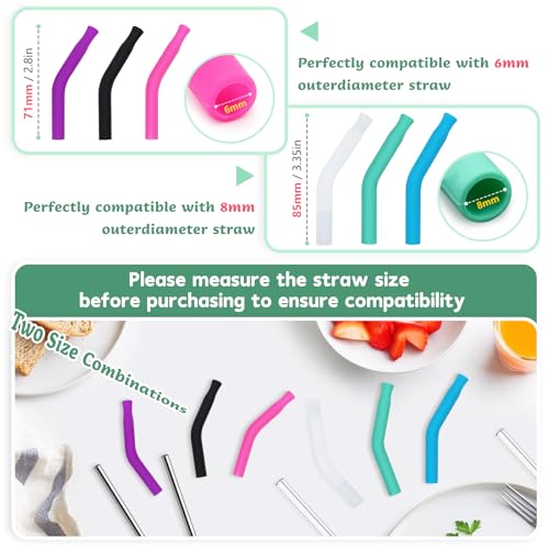 6 Pcs Silicone Straw Tips 6mm 8mm Set Reusable Food Grade Rubber Straw Tips for Metal Glass Straws Replaceable Elbow Covers Fit for 6 (6 Count)