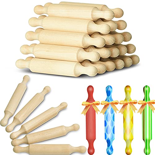 20 Pcs Wooden Mini Rolling Pin Long Kitchen Baking Small Dough Rolling Pin for Children Fondant Pastry Pizza Crafting and Imaginative Play for Halloween and Christmas Presents (20 Count)