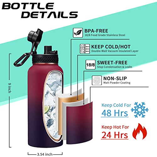 32OZ Insulated Water Bottle with Straw (9 Count)