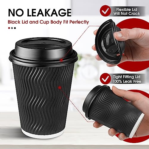 100 Pack 12 oz Disposable Insulated Coffee Cups with Lids (100 Count)