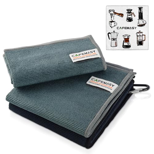 Barista Cleaning Towel with Hook Set Pack of 3pcs Soft Barista Mirco Fiber Cloth for Cleaning Espresso Coffee Machine Steam Wand and Coffee Bar Counter
