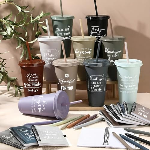 60 Pcs Employee Appreciation Gifts Bulk 24 oz Thank You Tumbler with Lid and Straw Mini Spiral Notebooks and Pens Appreciation Gifts for Team Employee Coworkers Teacher (60 Count)