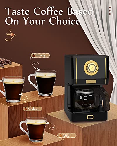 Coffee Maker 25 Oz Drip Retro Style Coffee Machine with Glass Coffee Pot with Reusable Coffee Filter & Three Brewing Modes