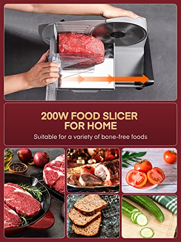 200W Meat Slicer 7.5" Serrated+Smooth Blades & Adjustable Thickness