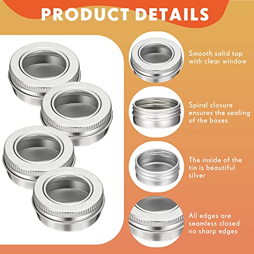 50 Pcs Aluminum Tin Jar Refillable Containers Clear Top Screw Lid Round Tin Container Bottle for Cosmetic (50 Count)