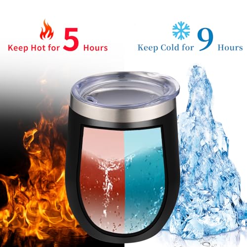 12oz 4 Pack Wine Tumbler Glasses with Lid Stemless Double Wall Vacuum Stainless Steel Travel Tumbler Keeping Cold & Hot for Wine