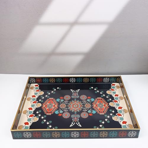 Plastic Decorative Serving Tray with Handles for Coffee Table