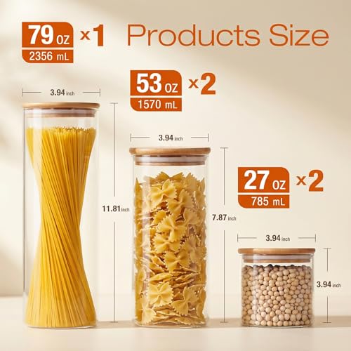 Glass Jars with Bamboo Lids [Muti Size Set of 5] (5 Count)