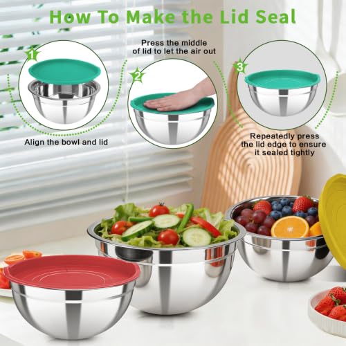Stainless Steel Mixing Bowls with Color Lids (7 Count)