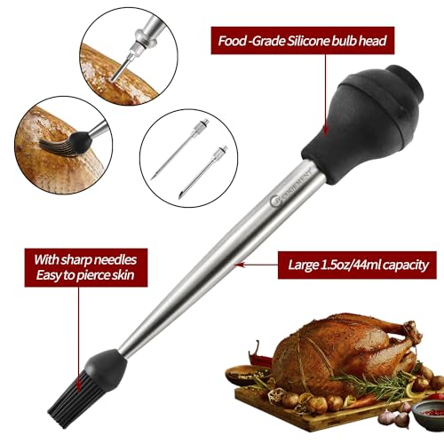 Turkey Baster Syringe for Cooking Meat Injector Set with 2 Marinade Needles