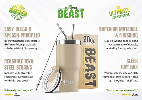 Beast 20 oz Tumbler Stainless Steel Vacuum Insulated Coffee Ice Cup Double Wall Travel Flask