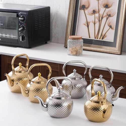 1200ml Teapot with Infuser Stainless Steel Lifting Handle Tea Maker Gold