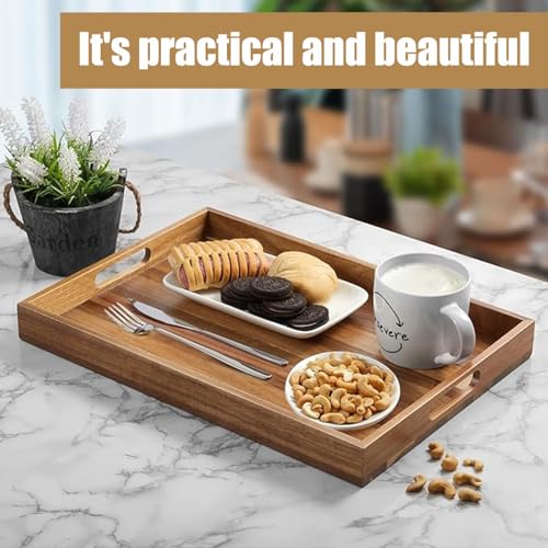 Acacia Wood Serving Tray with Handles