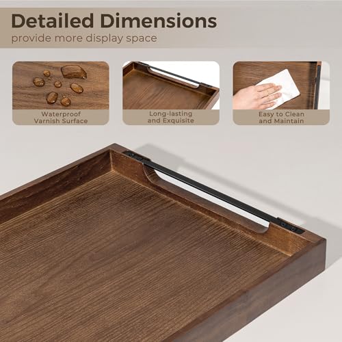 Wooden Serving Tray with Metal Handles