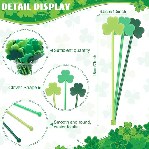 36 Pcs St Patricks Day Stirrers Reusable Shamrock Drink Garnish