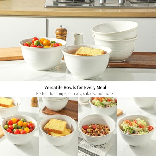 Soup Bowls 40 Ounce Deep Ceramic Bowl Sets for Cereal Soup Salad Pasta Popcorn Oatmeal Breakfast (4 Count)