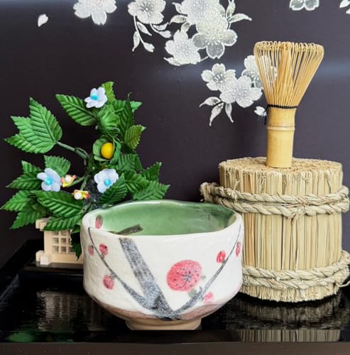 Japanese Traditional Mino Ware Handcrafted Mini Matcha Chawan Tea Bowl Cup Set with Chasen Bamboo Tea Whisk Ceremony Tableware Pottery