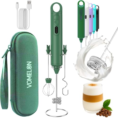 Rechargeable Milk Frother Handheld 3 Speed Coffee Foamer [3 Whisk] Electric Drink Mixer for Latte