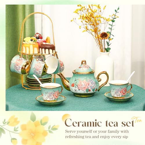 20 Pcs Adult Tea Party Set Porcelain with Metal Holder