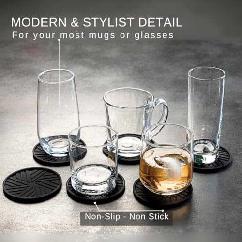 Black Coasters Set of 6 with Gold Holder