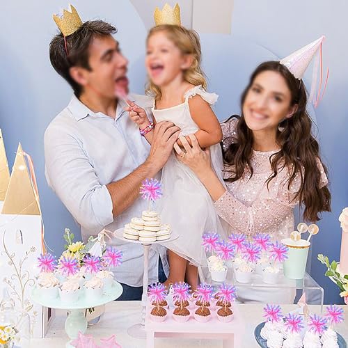 30 PCS Foil Firework Cupcake Toppers Sparkle Tinsel Cupcake Picks Happy Birthday Cake Decorations Drink Stirrers Cocktail Food Fruit Toothpicks for Baby Shower Graduation Party Supplies Rose Red (30 Count)