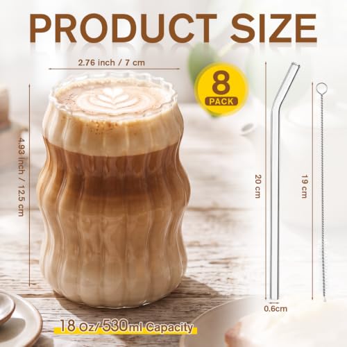 8 Pcs Ribbed Glass Cups (24 Count)