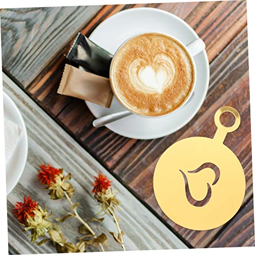 4pcs Golden Practical Latte Stainless Steel Reusable Stencils Mould Sugar DIY Baking Art Gold Decorating Cake Milk Cappuccino Templates Painting Tool Sieve Pattern Coffee Store (4 Count)