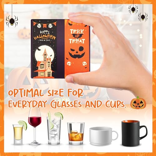 Halloween Coasters Absorbent Ceramic Coaster for Drinks with Black Holder and Cork Base Set of 4
