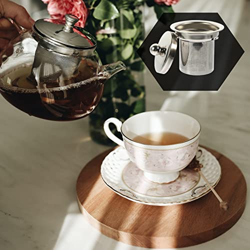 Stainless Steel Tea Strainer Insert with Fine Mesh Filter and Lid Replacement Tea Infuser for Teapot Accessories Compact 3.00X2.44 Inch Suitable for Home Rooms and Restaurants