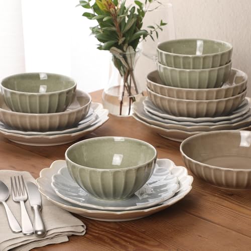 Malibu Shore 16 Piece Scallop Stoneware Reactive Glaze