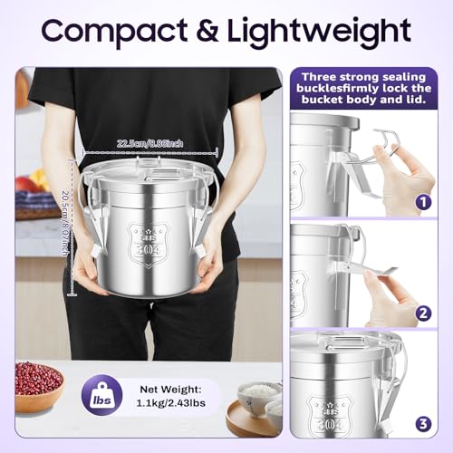202 OZ Stainless Steel Canister Rice Cereal Grain Storage Containers with Lid Airtight Coffee Bean Storage Milk Flour Sugar Food Storage for Home Bar Restaurant
