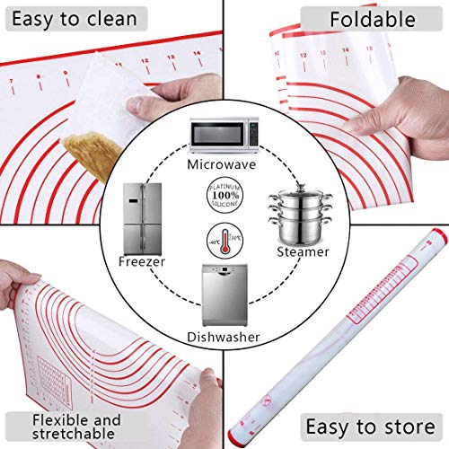 Rolling Pin and Silicone Pastry Mat Set with Adjustable Thickness Rings (2 Count)