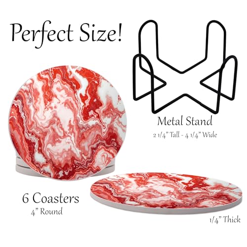 Light Red Agate Marble Round Coasters Set of 6