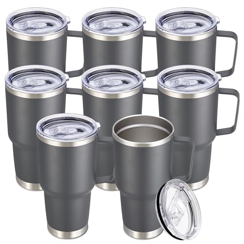 30 oz Stainless Steel Tumblers Bulk with Handle and Lid (8 Count)
