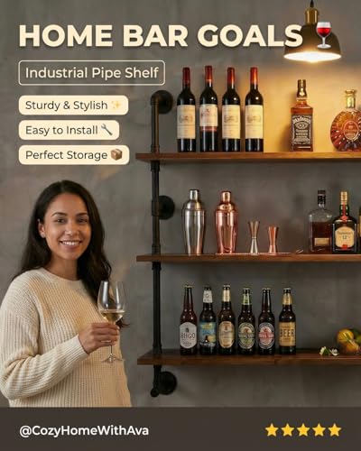 Industrial Pipe Wall Shelves Pipe Shelving with Real Wood Plank 48 Inches