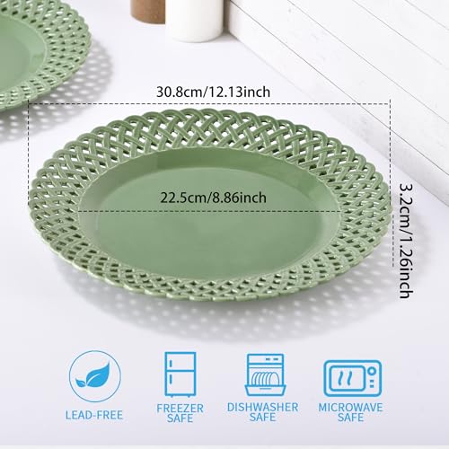 Graceful Basketweave Wide Rim 12 inch Dinner Plates (4 Count)