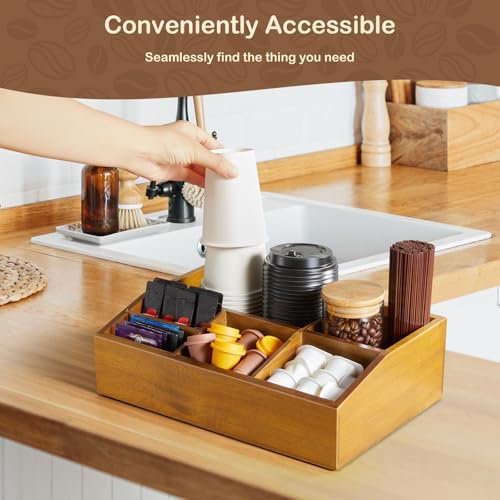 Acacia Wood Coffee Station Organizer for Countertop