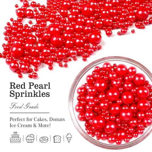 Red Pearl Sugar Sprinkles for Cake Decorating (5.29 Ounce)