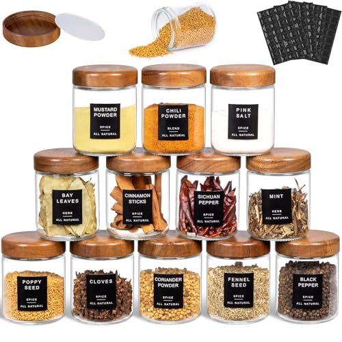 Glass Spice Containers for Kitchen (12 Count)