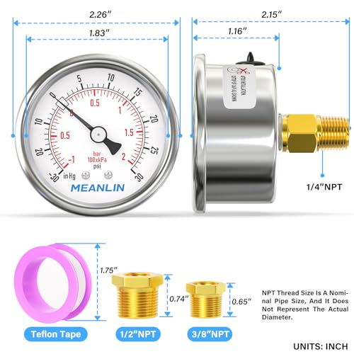 30inHG~30Psi Vacuum Gauge Stainless Steel 1