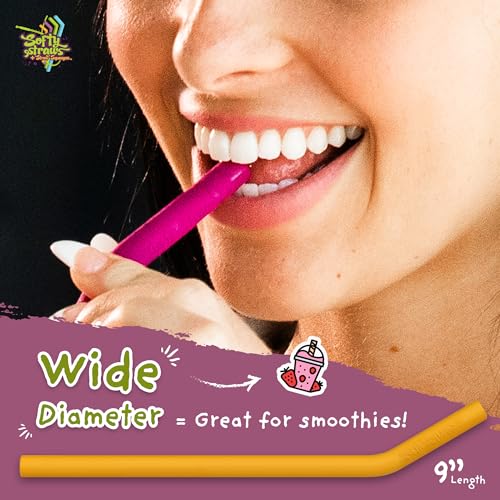 Wide Premium Reusable Silicone Drinking Straws + Patented Straw Squeegee
