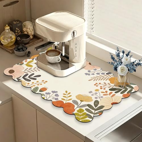 Scalloped Cute Coffee Bar Mat for Countertop