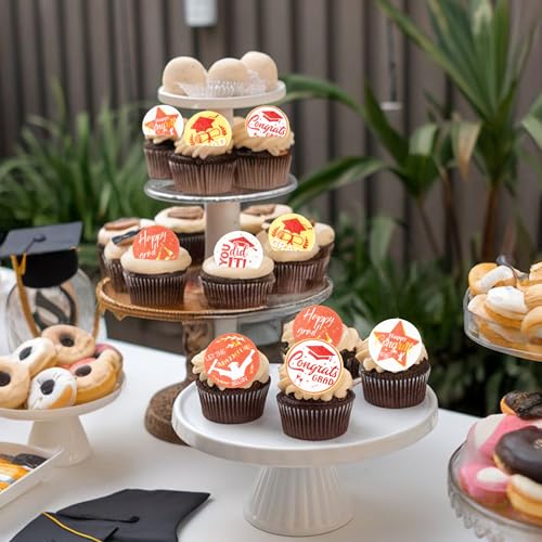 48Pcs 2026 Graduation Cupcake Toppers Wafer Paper Class of 2026 Cake Decorations Edible Congrats Grad Cupcake Picks for 2026 Graduation Theme Party Cake Supplies Red Gold (48 Count)