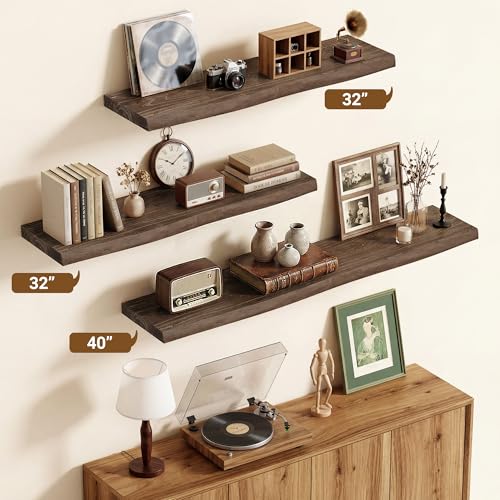 Wood Floating Shelves Live Edge 32” Set of 2 (2 Count)