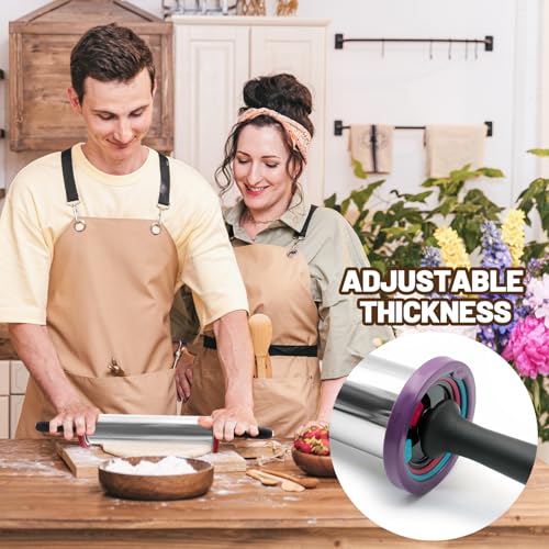Adjustable Stainless Steel Rolling Pin with Thickness Rings 19 Inch