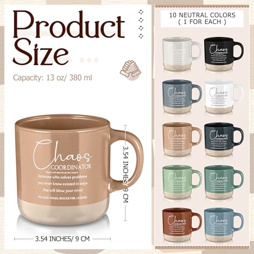 10 Pcs Chaos Coordinator Gift Bulk Inspirational Ceramic Coffee Mugs 13 oz Thank You Mugs Back to School Office Funny Gifts for Women Men Teacher Boss Manager Employee Coworker (10 Count)