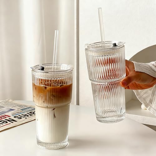 20oz Iced Coffee Cups with Lids and Straws