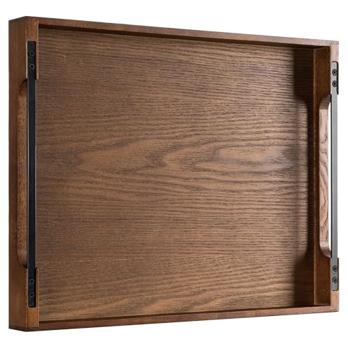 Wooden Serving Tray with Metal Handles