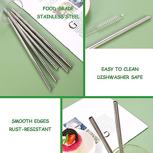 Reusable Stainless Steel Straws Metal Straw with Silicone Tip 5 Pcs 8mm Wide for 20