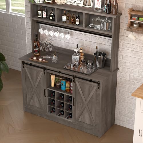 47" Farmhouse Coffee Bar with Storage Hutch & Wine Rack